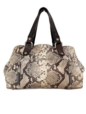 Henri Bendel Large Leather Snake Embossed Print Tote EUC